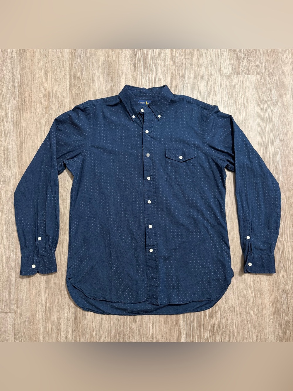 Ralph Lauren Classic Fit Indigo Shirt Mens M Button Down 100% Cotton Micro Dot